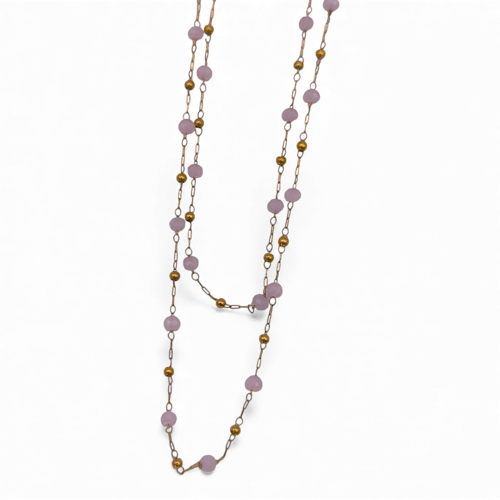 Sautoir Perles Roses