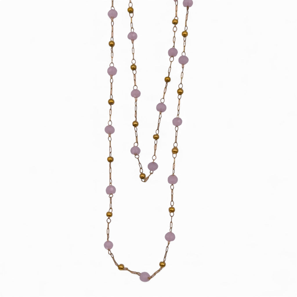 Sautoir Perles Roses